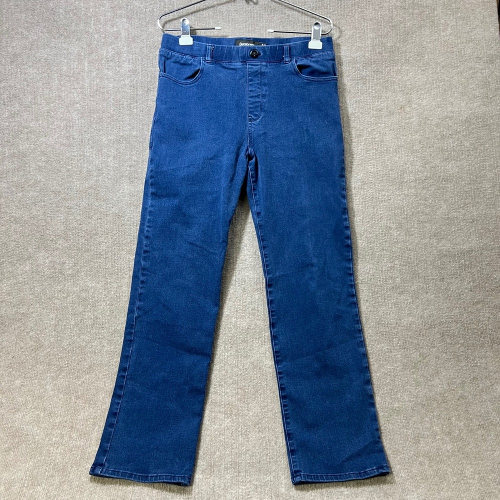 Betabrand Bootcut Petite Jeans Women Size L Blue Stretch Denim Pull-On Work Pant